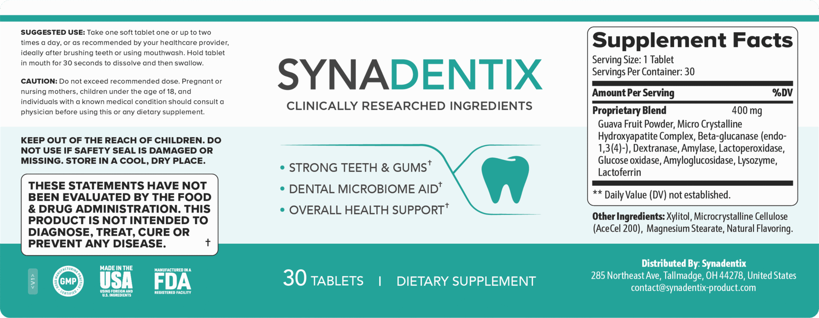 Synadentix Supplement Label
